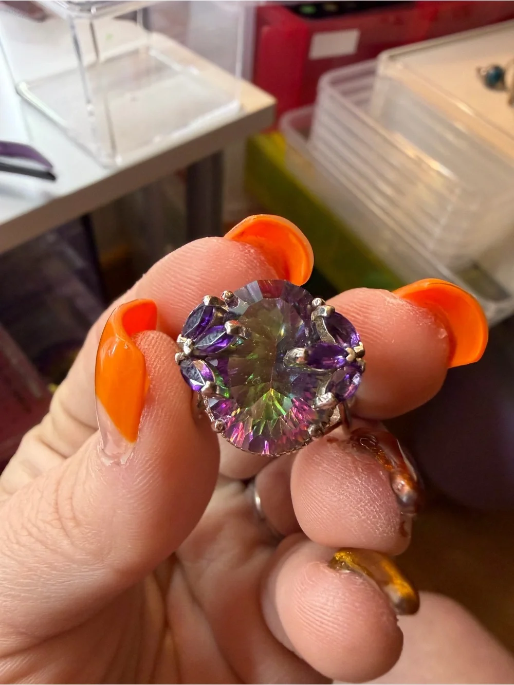 Mystic Topaz and Amethyst Cocktail Ring - Silver